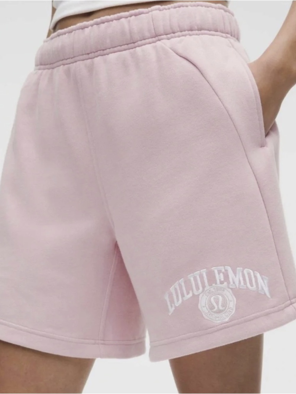 NEW Lululemon light mauve pink logo embroidered fleece cotton blend shorts - XXS